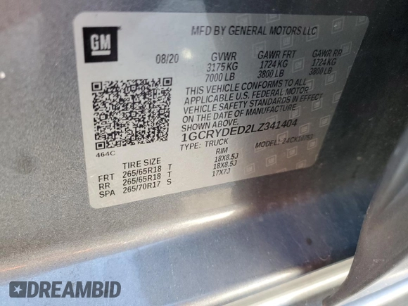 2020 Chevrolet Silverado 1500 LT with VIN 1GCRYDED2LZ341404, listed as a Copart auction lot 48858375 with 80,402 mi miles and Salvage Title. Bid and sale history available at DreamBid. Image 15.