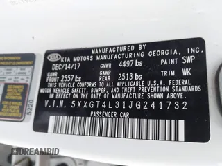 2018 Kia Optima LX with VIN 5XXGT4L31JG241732, listed as a IAAI auction lot 41943174 with 68,327 mi miles. Bid and sale history available at carsss.com. Image 9.