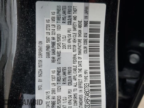 2015 Mazda CX-9 Grand Touring with VIN JM3TB3DA5F0460783, listed as a Copart auction lot 51523625 with 84,106 mi miles and Salvage Title. Bid and sale history available at carsss.com. Image 15.