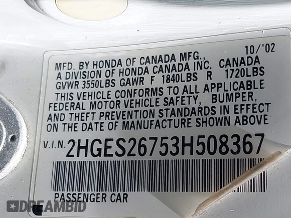 2003 Honda Civic EX with VIN 2HGES26753H508367, listed as a IAAI auction lot 41977264 with 203,867 mi miles. Bid and sale history available at carsss.com. Image 9.