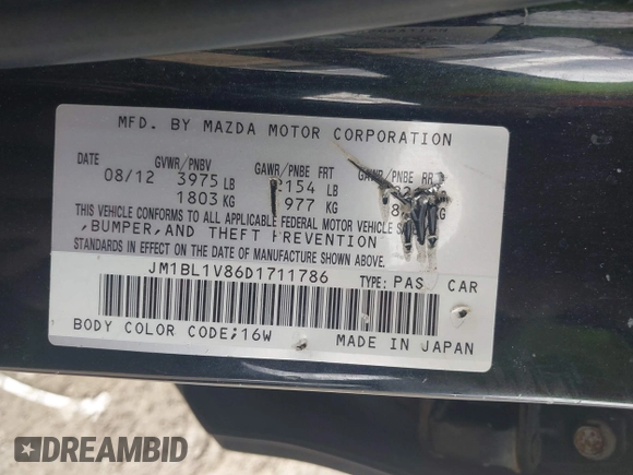 2013 Mazda 3 i Touring with VIN JM1BL1V86D1711786, listed as a IAAI auction lot 41936547 with 162,731 mi miles and . Bid and sale history available at DreamBid. Image 9.