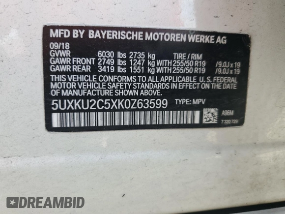 2019 BMW X6 xDrive35i with VIN 5UXKU2C5XK0Z63599, listed as a Copart auction lot 44612065 with 105,898 mi miles and Non Repairable. Bid and sale history available at carsss.com. Image 14.