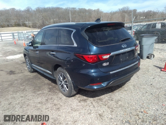 2017 Infiniti QX60 with VIN 5N1DL0MM3HC550045, listed as a IAAI auction lot 41857238 with 132,316 mi miles and . Bid and sale history available at DreamBid. Image 3.