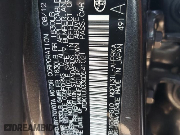 2012 Toyota Yaris L z VIN JTDKTUD33CD541021, wystawiony jako Copart lot #49515845 z przebiegiem 69 122 mil mil oraz Szkoda całkowita • Salvage title. Historia ofert i sprzedaży dostępna na DreamBid. Obrazek 14.