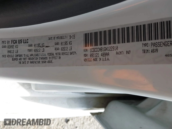 2016 Chrysler 200 Limited with VIN 1C3CCCAB1GN122910, listed as a IAAI auction lot 41836657 with 109,182 mi miles. Bid and sale history available at carsss.com. Image 9.