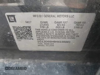 2017 Chevrolet Sonic LT with VIN 1G1JD5SH9H4159881, listed as a IAAI auction lot 42719661 with 188,302 mi miles and . Bid and sale history available at DreamBid. Image 9.