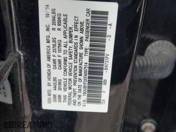 2015 Acura TLX with VIN 19UUB1F3XFA007514, listed as a Copart auction lot 47815015 with 187,197 mi miles and Salvage Title. Bid and sale history available at carsss.com. Image 12.