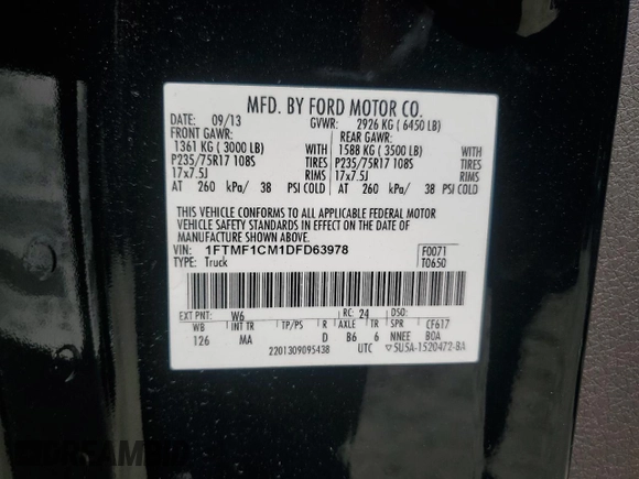 2013 Ford F-150 XL with VIN 1FTMF1CM1DFD63978, listed as a Copart auction lot 52976295 with 173,007 mi miles and Salvage title. Bid and sale history available at DreamBid. Image 12.