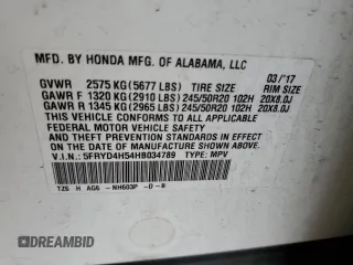 2017 Acura MDX w/Technology Pkg with VIN 5FRYD4H54HB034789, listed as a Copart auction lot 62224633 with 90,787 mi miles. Bid and sale history available at carsss.com. Image 12.