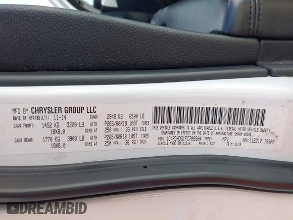 2015 Dodge Durango Limited с VIN 1C4RDHDG1FC709304, выставлен на аукционе IAAI как лот 42596812 с пробегом 84 542 миль миль и . История ставок и продаж доступна на DreamBid. Изображение 9.