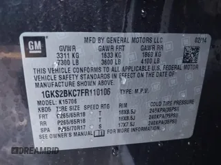 2015 GMC Yukon SLT with VIN 1GKS2BKC7FR110106, listed as a IAAI auction lot 41702260 with 108,679 mi miles. Bid and sale history available at carsss.com. Image 9.