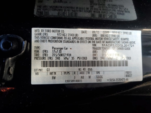 2016 Ford Focus Titanium with VIN 1FADP3J22GL201721, listed as a Copart auction lot 50633795 with 29,801 mi miles and Salvage title. Bid and sale history available at DreamBid. Image 13.