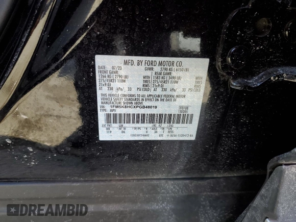 2023 Ford Explorer Platinum with VIN 1FM5K8HCXPGB48019, listed as a Copart auction lot 42114015 with 20,440 mi miles and Salvage title. Bid and sale history available at DreamBid. Image 13.