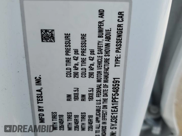 2023 Tesla Model 3 с VIN 5YJ3E1EA1PF548591, выставлен на аукционе Copart как лот 48145535 с пробегом 43 789 миль миль и Списание • Salvage title. История ставок и продаж доступна на DreamBid. Изображение 15.