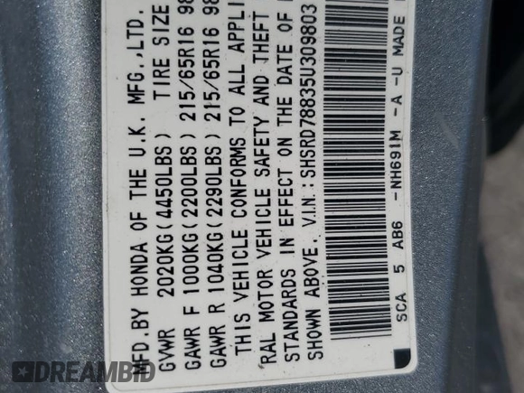 2005 Honda CR-V EX with VIN SHSRD78835U309803, listed as a Copart auction lot 54749835 with 195,808 mi miles and Salvage Title. Bid and sale history available at DreamBid. Image 13.
