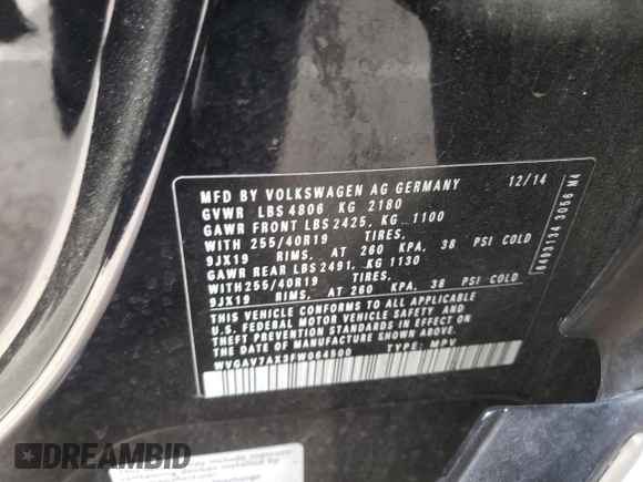 2015 Volkswagen Tiguan R-Line with VIN WVGAV7AX3FW064500, listed as a Copart auction lot 54745215 with 103,406 mi miles and Salvage Title. Bid and sale history available at DreamBid. Image 13.