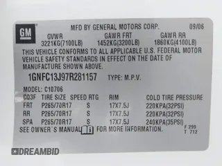 2007 Chevrolet Tahoe LS with VIN 1GNFC13J97R281157, listed as a IAAI auction lot 42167329 with Not provided miles and . Bid and sale history available at DreamBid. Image 9.