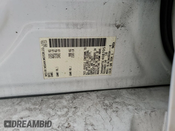 2016 Nissan Maxima SL with VIN 1N4AA6AP7GC408705, listed as a Copart auction lot 44404025 with 135,184 mi miles and Salvage title. Bid and sale history available at DreamBid. Image 12.