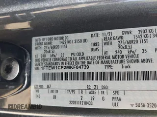 2021 Ford F-150 XL with VIN 1FTEW1CP2MKF04739, listed as a IAAI auction lot 42264990 with 87,711 mi miles and . Bid and sale history available at DreamBid. Image 9.