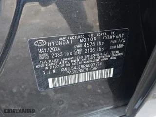 2024 Hyundai Sonata Hybrid Limited with VIN KMHL54JJ8RA097724, listed as a IAAI auction lot 41118928 with 1,664 mi miles. Bid and sale history available at carsss.com. Image 9.