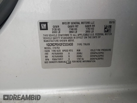 2015 Chevrolet Silverado 1500 LS with VIN 1GCRCPEH2FZ333438, listed as a Copart auction lot 54342505 with 215,852 mi miles and Salvage Title. Bid and sale history available at DreamBid. Image 13.