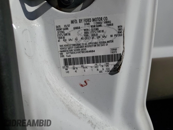 2008 Ford F-350 XL with VIN 1FTWX31R78EA64684, listed as a Copart auction lot 48265585 with Not Provided miles and Salvage Title. Bid and sale history available at DreamBid. Image 12.