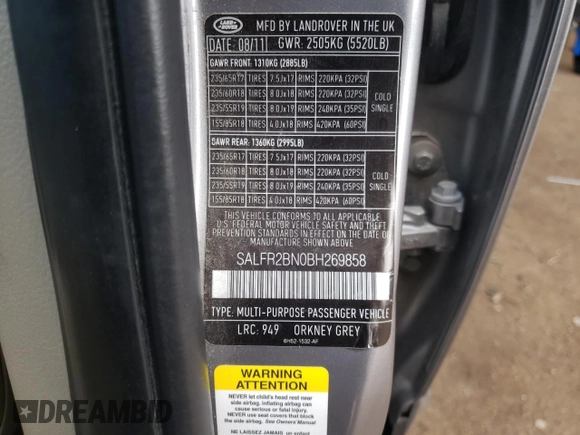 2011 Land Rover LR2 HSE z VIN SALFR2BN0BH269858, wystawiony jako Copart lot #60857575 z przebiegiem 114 175 mil mil oraz Szkoda całkowita • Salvage title. Historia ofert i sprzedaży dostępna na DreamBid. Obrazek 12.