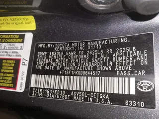 2013 Toyota Camry L with VIN 4T1BF1FK0DU644517, listed as a IAAI auction lot 41853704 with 144,490 mi miles. Bid and sale history available at carsss.com. Image 9.