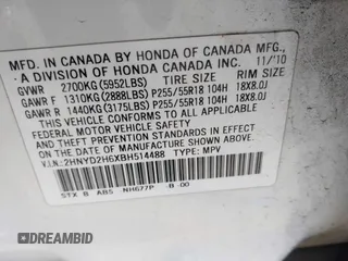 2011 Acura MDX Tech Pkg with VIN 2HNYD2H6XBH514488, listed as a IAAI auction lot 41836945 with 180,394 mi miles. Bid and sale history available at carsss.com. Image 9.