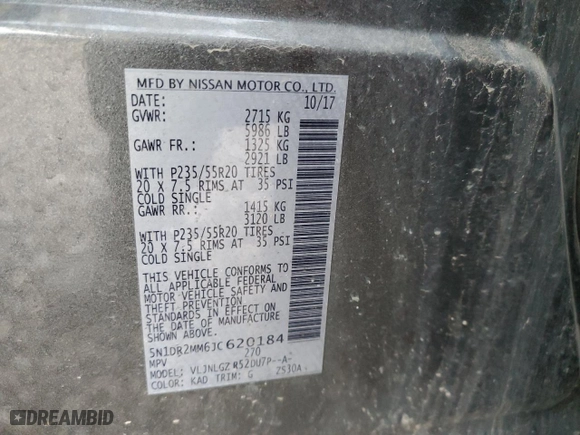 2018 Nissan Pathfinder SL with VIN 5N1DR2MM6JC620184, listed as a Copart auction lot 87311484 with 116,328 mi miles and Clean Title. Bid and sale history available at carsss.com. Image 12.