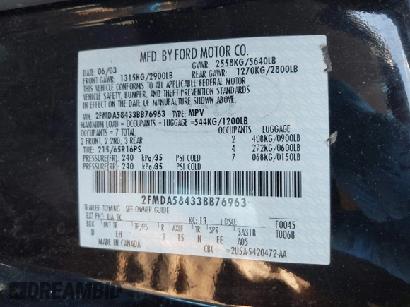 2003 Ford Windstar LTD с VIN 2FMDA58433BB76963, выставлен на аукционе IAAI как лот 42187733 с пробегом 207 433 миль миль и . История ставок и продаж доступна на DreamBid. Изображение 9.