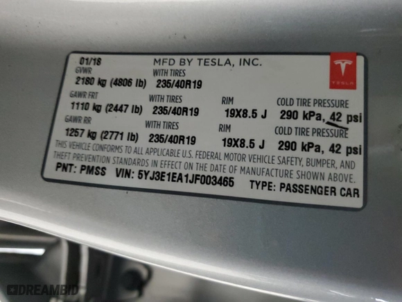 2018 Tesla Model 3 Long Range Battery with VIN 5YJ3E1EA1JF003465, listed as a Copart auction lot 48728055 with 67,047 mi miles and Salvage Title. Bid and sale history available at carsss.com. Image 12.