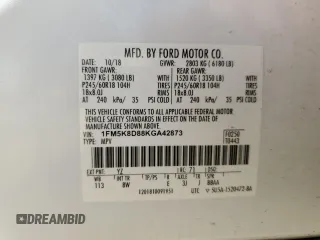 2019 Ford Explorer XLT z VIN 1FM5K8D88KGA42873, wystawiony jako Copart lot #64584935 z przebiegiem 143 439 mil mil oraz Szkoda całkowita • Salvage title. Historia ofert i sprzedaży dostępna na DreamBid. Obrazek 13.