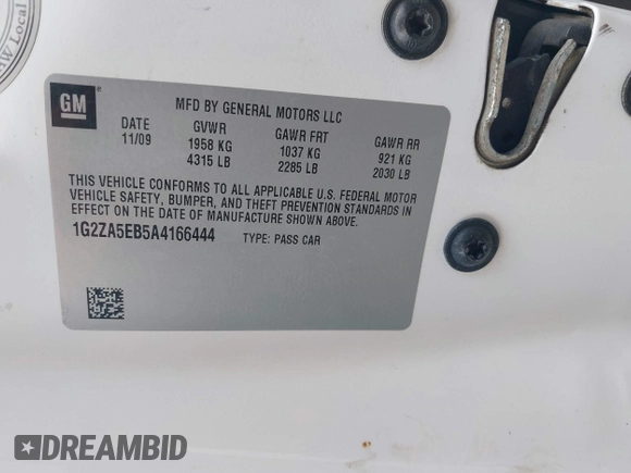 2010 Pontiac G6 1SD with VIN 1G2ZA5EB5A4166444, listed as a IAAI auction lot 42711317 with 146,234 mi miles and . Bid and sale history available at DreamBid. Image 9.