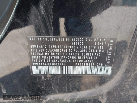 2012 Volkswagen Jetta S с VIN 3VW1K7AJ2CM336911, выставлен на аукционе IAAI как лот 41911605 с пробегом 138 398 миль миль и . История ставок и продаж доступна на DreamBid. Изображение 9.