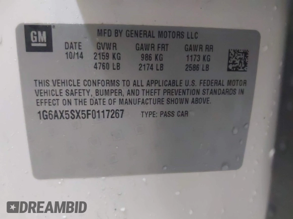 2015 Cadillac CTS Luxury AWD with VIN 1G6AX5SX5F0117267, listed as a IAAI auction lot 41762217 with 79,930 mi miles and . Bid and sale history available at DreamBid. Image 9.