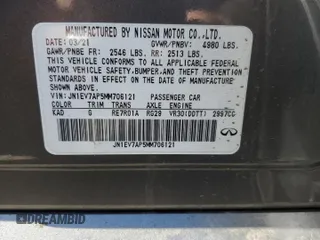 2021 Infiniti Q50 Pure with VIN JN1EV7AP5MM706121, listed as a Copart auction lot 53731965 with 76,603 mi miles and Salvage Title. Bid and sale history available at DreamBid. Image 12.