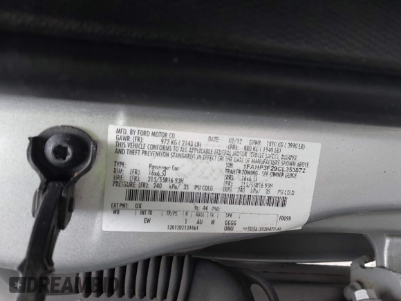 2012 Ford Focus SE with VIN 1FAHP3F29CL353872, listed as a IAAI auction lot 42528943 with Not provided miles and . Bid and sale history available at DreamBid. Image 9.