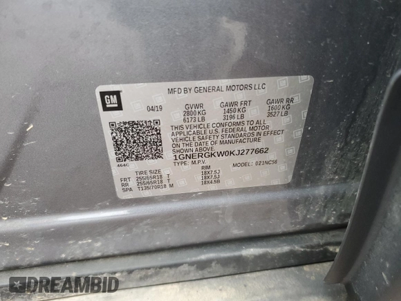 2019 Chevrolet Traverse LT Cloth with VIN 1GNERGKW0KJ277662, listed as a Copart auction lot 47574605 with 62,847 mi miles and Salvage Title. Bid and sale history available at carsss.com. Image 15.