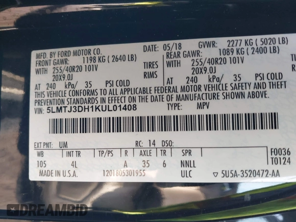 2019 Lincoln MKC Reserve with VIN 5LMTJ3DH1KUL01408, listed as a IAAI auction lot 41396256 with 75,769 mi miles. Bid and sale history available at carsss.com. Image 9.