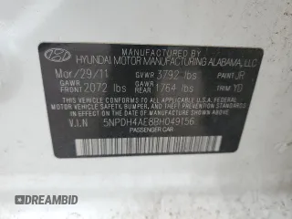 2011 Hyundai Elantra GLS with VIN 5NPDH4AE8BH049156, listed as a Copart auction lot 51087995 with 56,529 mi miles and Salvage Title. Bid and sale history available at carsss.com. Image 12.