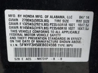 2014 Honda Pilot EX-L with VIN 5FNYF3H50EB024598, listed as a IAAI auction lot 40864689 with 159,078 mi miles and . Bid and sale history available at DreamBid. Image 9.