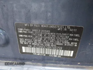 2011 Subaru Forester X Premium с VIN JF2SHADC5BH748759, выставлен на аукционе IAAI как лот 42266329 с пробегом 180 302 миль миль и . История ставок и продаж доступна на DreamBid. Изображение 9.
