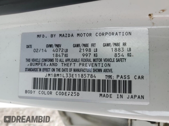 2014 Mazda 3 S Touring with VIN JM1BM1L33E1185784, listed as a Copart auction lot 53609135 with 67,043 mi miles and Clean Title. Bid and sale history available at DreamBid. Image 12.