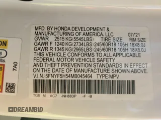 2021 Honda Pilot EX-L with VIN 5FNYF5H54MB045464, listed as a Copart auction lot 63412425 with 60,666 mi miles and Salvage title. Bid and sale history available at DreamBid. Image 13.