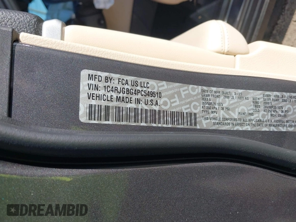2023 Jeep Grand Cherokee Limited with VIN 1C4RJGBG4PC549510, listed as a IAAI auction lot 41696916 with 20,645 mi miles and . Bid and sale history available at DreamBid. Image 9.