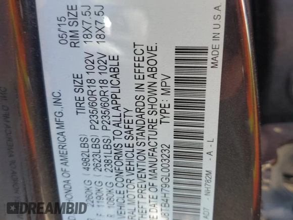 2016 Acura RDX Advance with VIN 5J8TB4H79GL003232, listed as a Copart auction lot 55590015 with 69,385 mi miles and Salvage title. Bid and sale history available at DreamBid. Image 13.