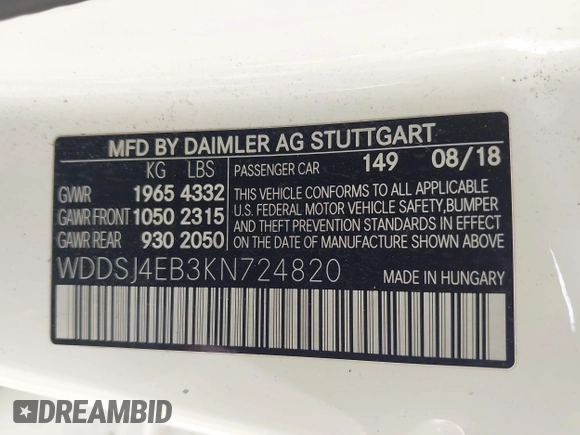 2019 Mercedes-Benz CLA 250 z VIN WDDSJ4EB3KN724820, wystawiony jako IAAI lot #42201889 z przebiegiem Nie podano mil oraz . Historia ofert i sprzedaży dostępna na DreamBid. Obrazek 9.