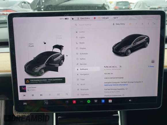 2018 Tesla Model 3 Long Range Battery with VIN 5YJ3E1EA7JF012249, listed as a IAAI auction lot 41782972 with 103,412 mi miles. Bid and sale history available at carsss.com. Image 17.