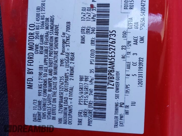 2014 Ford Mustang V6 z VIN 1ZVBP8AM5E5276735, wystawiony jako Copart lot #88933725 z przebiegiem 139 388 mil mil oraz Szkoda całkowita • Salvage title. Historia ofert i sprzedaży dostępna na DreamBid. Obrazek 12.